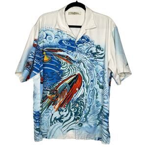 Tommy Bahama Island Regatta Boat Racing Hawaiian Silk Camp Shirt Size Medium